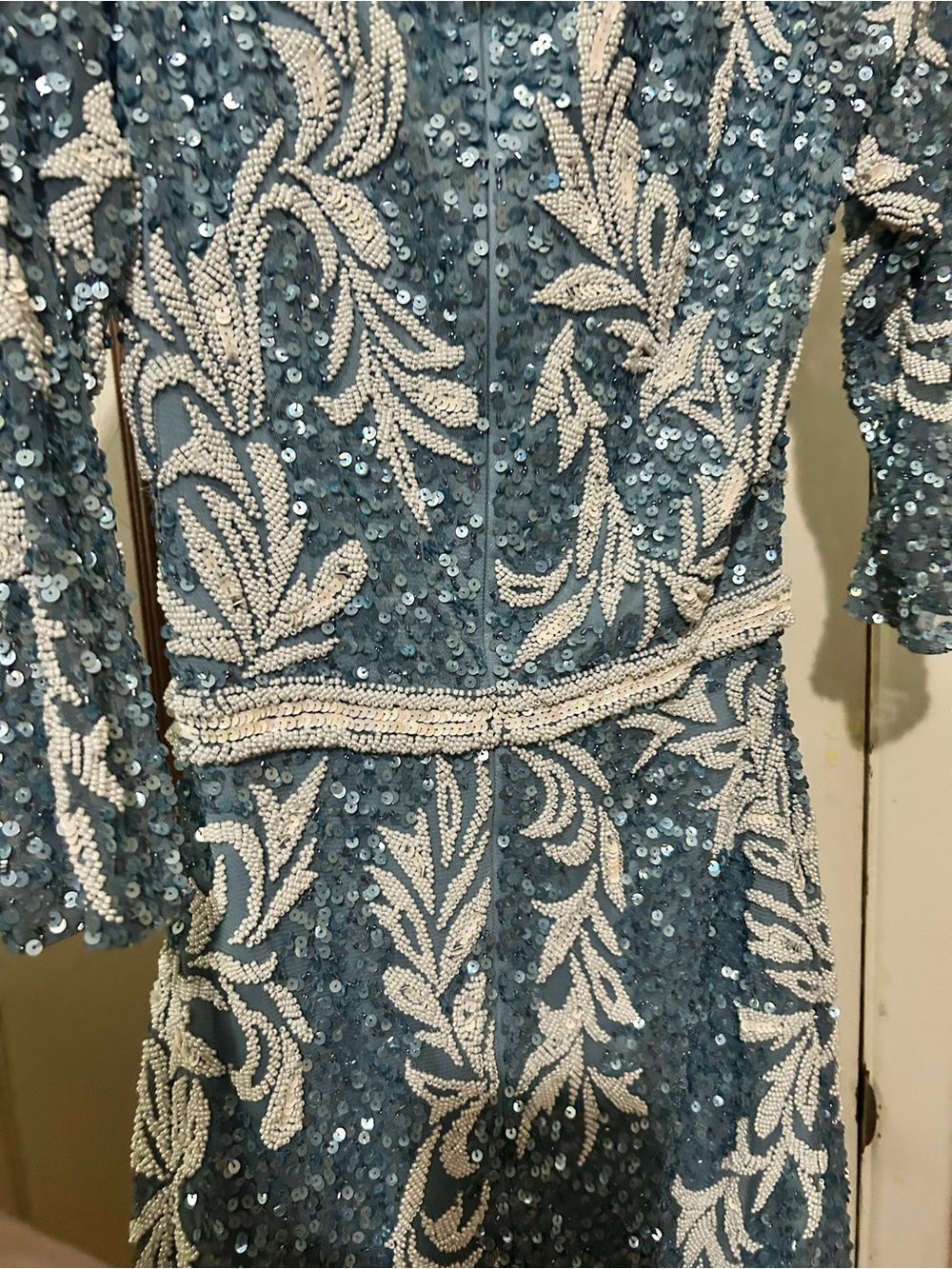 Scala Blue Sequin Midi Dress with White Bead Embroidery